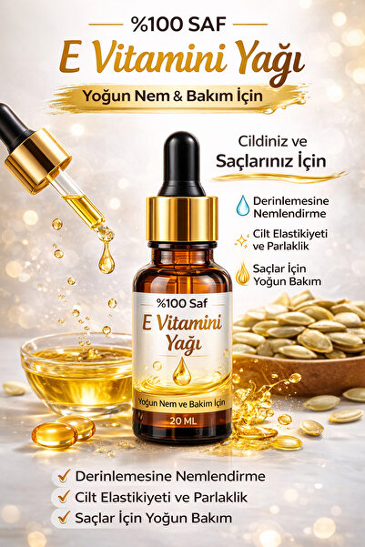 BİORGANİX E Vitamini Yağı 20 ML – %100 Saf Vitamin E Yağı Cilt, Saç ve Nem Ba...