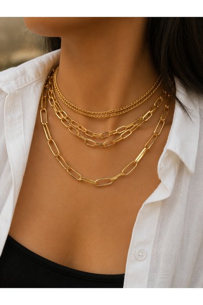 Adata Jewelry قلادة نسائية عصرية من 5 قطع باللون الذهبي/الفضي مع سلسلة قابلة ...