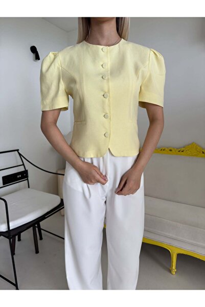 Bade Butik Yellow Buttoned Short Sleeve Jacket