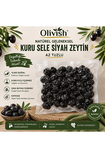olivish Natürel Az Tuzlu Siyah Zeytin Kuru Sele 500g