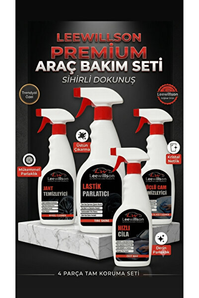 LeeWillson Premium Araç Bakım Seti 4'lü (500ml) - Jant Temizleyci, Güçlü Cam ...