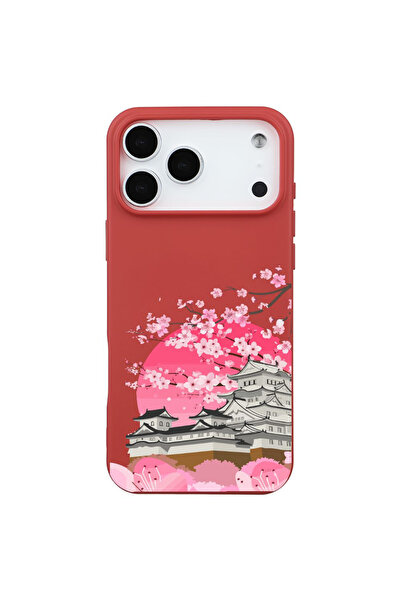 Casen iPhone 17 Pro Kırmızı Lansman Sakura Renkli Silikon Kılıfı
