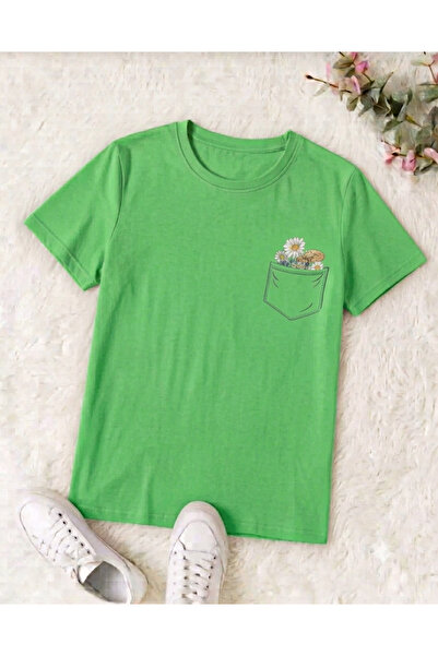 UNCİA OUTDOORS Women's Daisy Pocket Detailed Crew Neck Oversized Wide Fit T-S...