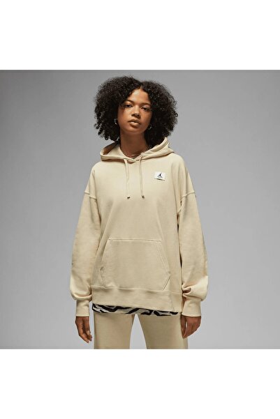 Nike Jordan Flight Fleece Hoodie Women's Beige Sweatshirt Oversize Loose Fit