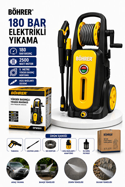 BÖHRER BA011361 PROFESYONEL YENİ NESİL 180 BAR YÜKSEK BASINÇLI ARAÇ OTO BAHÇE...