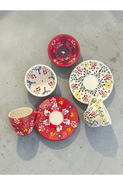 Artistic Quality Decorative 2-Person Tulip Design Fully Handmade Coffee Cup S...