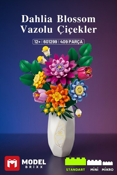 ModelBrixx Dahlia Blossom Flowers with Vase Building Block Set 409 Pieces