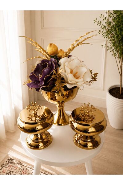 Evaart GOLD ŞEKERLİKLİ EVA ÇİÇEK ARANJMANI HEDİYELİK YAPAY ÇİÇEK MASAÜSTÜ EV&...