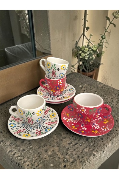 Artistic Quality Decorative 4-Person Tulip Design Fully Handmade Coffee Cup Set