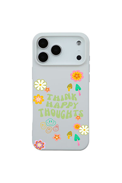 Casen iPhone 17 Pro Max Beyaz Think Happy Renkli Silikon Kılıfı