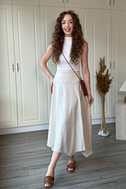 Dilay Gökoğlu Butik Tencel Fabric Asymmetrical Midi Skirt