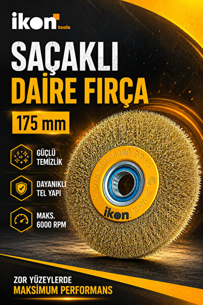 İkon Tools Saçaklı Daire Fırça 175 mm Tel Fırça Pas Kir Boya Temizleme Metal ...