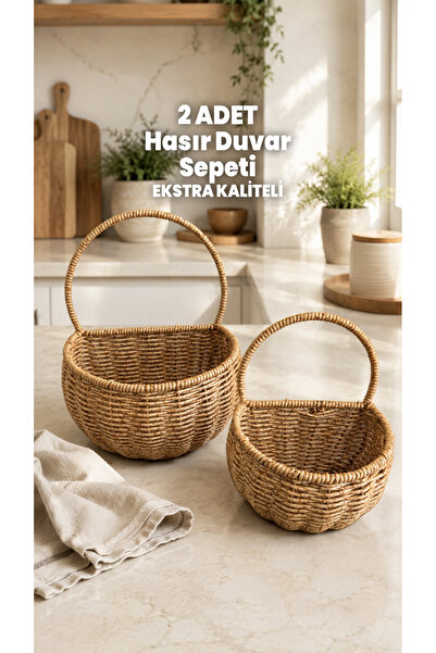 Destpak 2Pcs Wicker Wall Basket - One Side Flat Wicker Rattan Wall Planter - ...