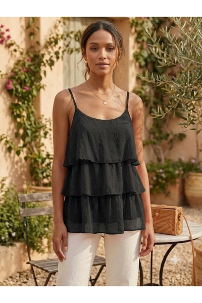 AYASOFYA OTANTIK Women's Italian Layered Silk Blouse with Straps