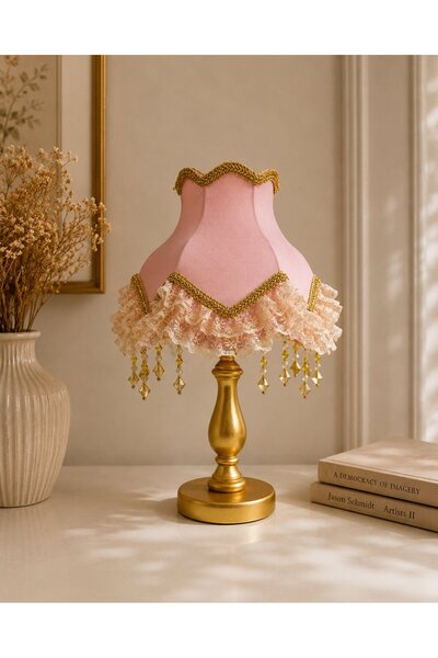 Dekovien Powder Pink Gold Decorated Headboard Wooden Gold Legs Classic Velvet...