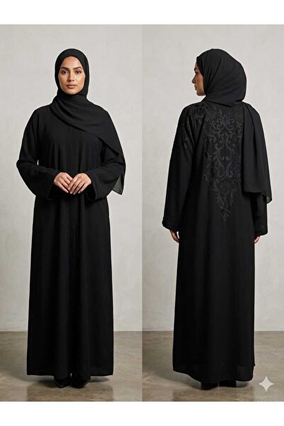 Generic Black Abaya With Embroidered Back Detail