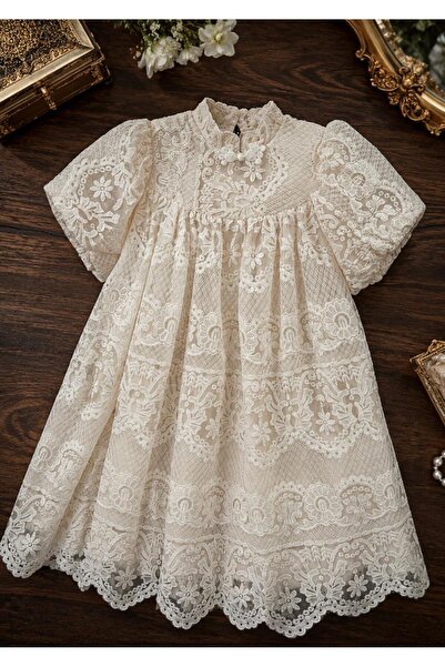 Rawai Roma Girls' Luxurious Lace Dress with Puffy Sleeves for Special Occasions
