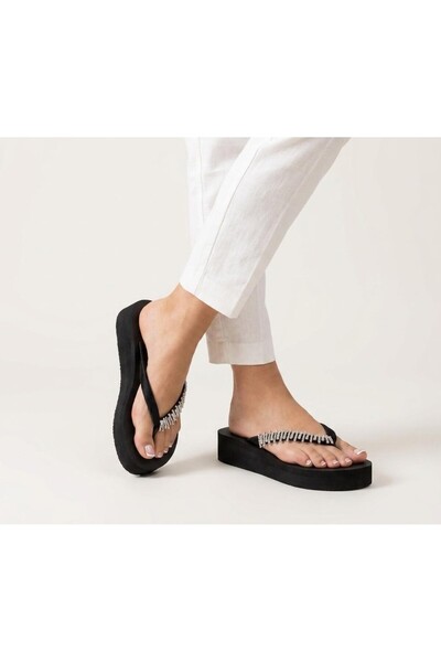 AlessaModa Shop Flip Flop Platform 4.5cm Handmade Glittery Stone Women's Slippers (Luna)