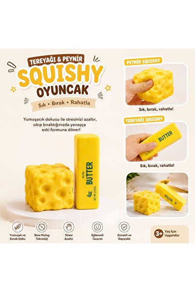 TÜTSÜ SEPETİ popüler yurtdışı squişhy Butter Squishy ve Cheese Squishy 2’Li S...