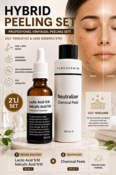 Puredermine Profesyonel Kimyasal Peeling Seti Hybrid Peel %10 Lactic Acid %10...