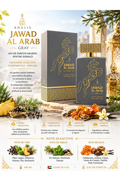 KHALIS Parfum Arabesc Bărbați Jawad Al Arab Gray by 100 ml – Condimentat Foug...