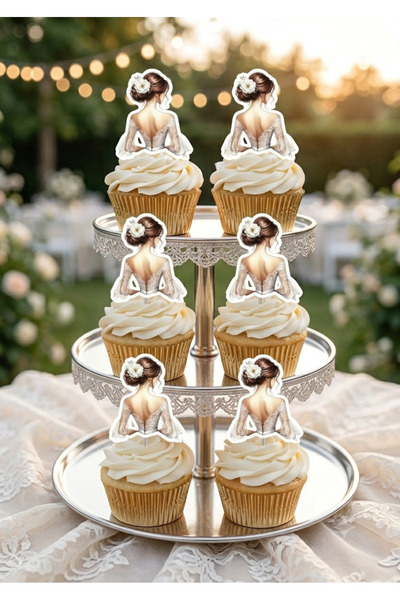 12 adet gelin temalı Cupcake kürdan süsü cupcake topper