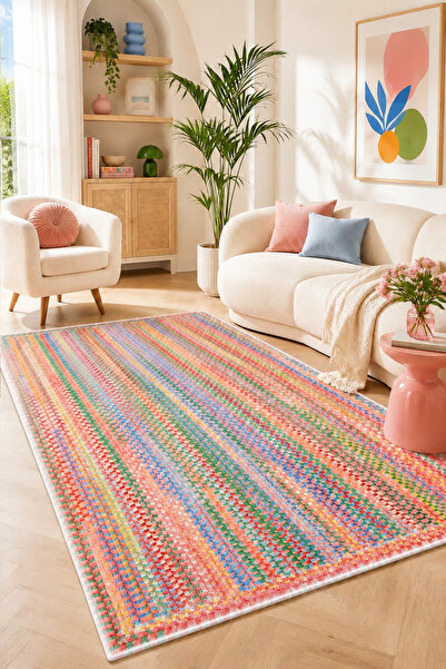 PINKIE HOME HASIR GÖRÜNÜMLÜ Dijital Yıkanabilir Kaymaz Leke Tutmaz Kesme Yoll...