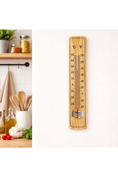 CASA JOY Termometru de perete din lemn 21 x 3.5 cm, cu ° C și ° Afișaj F pent...