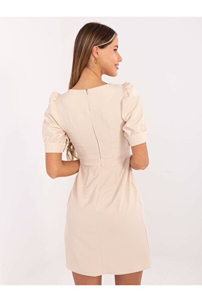 Factory Price Rochie Dama Mini, Rochie asimetrica, LAKERTA, Bej de Ocazie Nunta