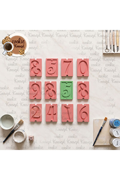 CookieKonsept Vintage Numbers Ceramic Mold Set # 1 Embossing Plate 6cm |   Co...