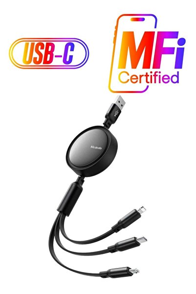 Mcdodo Beat Drum Retractable 3-in-1 Multi Charging Cable – 4ft USB Charger wi...