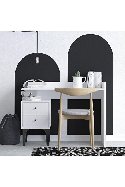 Adore Birou Dow cu 2 sertare, Alb, 100x80x45 cm