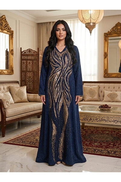Finelook Luxury Beaded Moroccan Kaftan Dress for Women