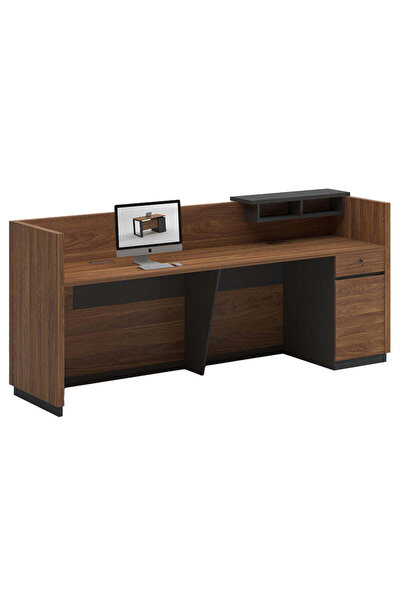 Adore Birou receptie Oscar, Nuc - Antracit, 180x76x65 cm