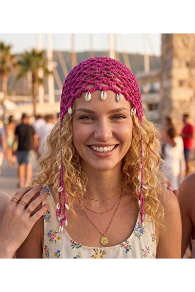 Kokosh Concept Hand Knitted Pink Mesh Beanie – Summer Beach Beanie with Shell...