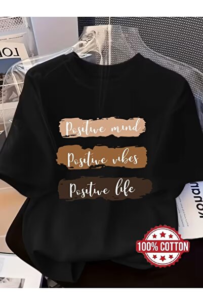 AEMİ Unisex Positive Mind Printed Oversize Crew Neck T-Shirt