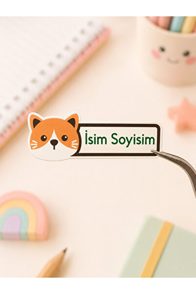 Hayali Çizgili Kişiye Özel İsim Etiketi Sticker 39 Adet A4 Tabaka Mat Baskı 5...