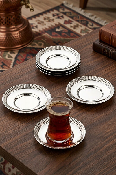 ÖzSa Home 6-Piece Mios Round Tea Plate Set - 18/10 Stainless Steel for 6 People