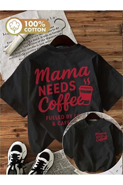 AEMİ Μπλουζάκι Unisex με στάμπα "Mama Needs Coffee" σε μεγάλο μέγεθος και λαι...