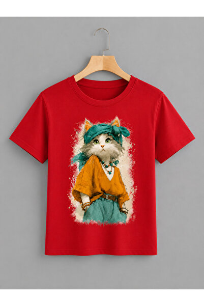 VODEXA Unisex Oversize T-Shirt Fancy Cat Printed 100% Cotton T-Shirt Comforta...