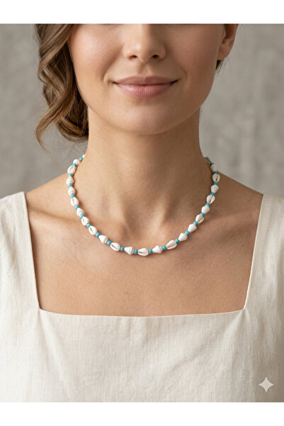 Atolye Ferda Squeeze Turquoise Stone Sea Shell Necklace