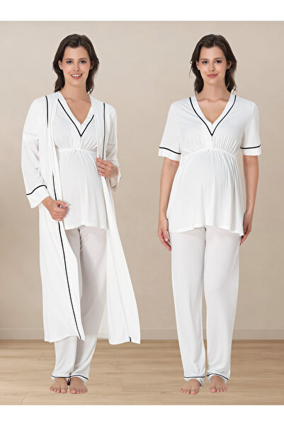 ByLohusa Cotton Pajama Set for Pregnant and Postpartum Women with Adjustable ...