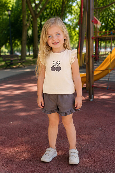 Yalçınoğlu Kids Devojčička bluza od pamučnog džerseja sa šarom trešnje i set ...