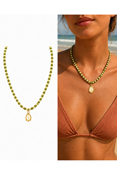 Arsaley Collection Green Stone Charm Summer Bead Women's Necklace