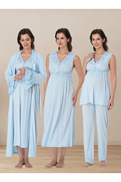 ByLohusa Soft Textured Zero Sleeve Maternity Set Effortt - Blue
