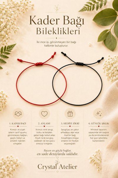 Crystal Atelier Red and Black String Fate Bond Couple Bracelet Set