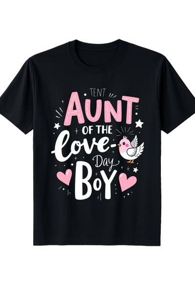1001 Line Cute Playful Aunt Of The Love Boy Design Men's Round Neck T-Shirt L...