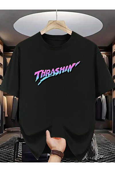 NOURAM تي شيرت بأكمام قصيرة مطبوع عليه شعار Thrashin' Hot-Blooded Youth، دينا...