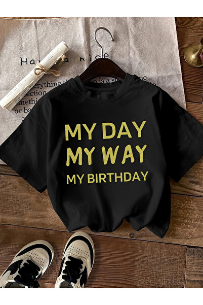 2mcup تي شيرت نسائي بطبعة "MY DAY WAY MY BIRTHDAY" - بلوزة صفراء بطبعة حروف و...