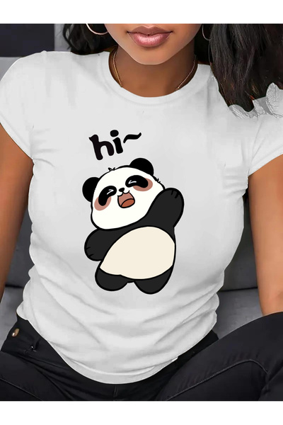 2mcup تي شيرت نسائي كبير الحجم - تصميم لطيف مع نص "Hi~"، قميص فضفاض ناعم بأكم...